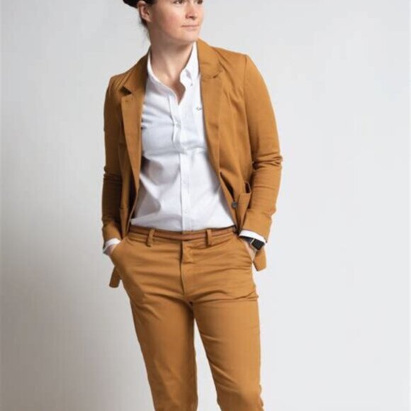 Peau De Loup Beta Button Up Twill Haugom Blazer Suit Jacket SZ 10 Caramel Tan - Picture 1 of 16